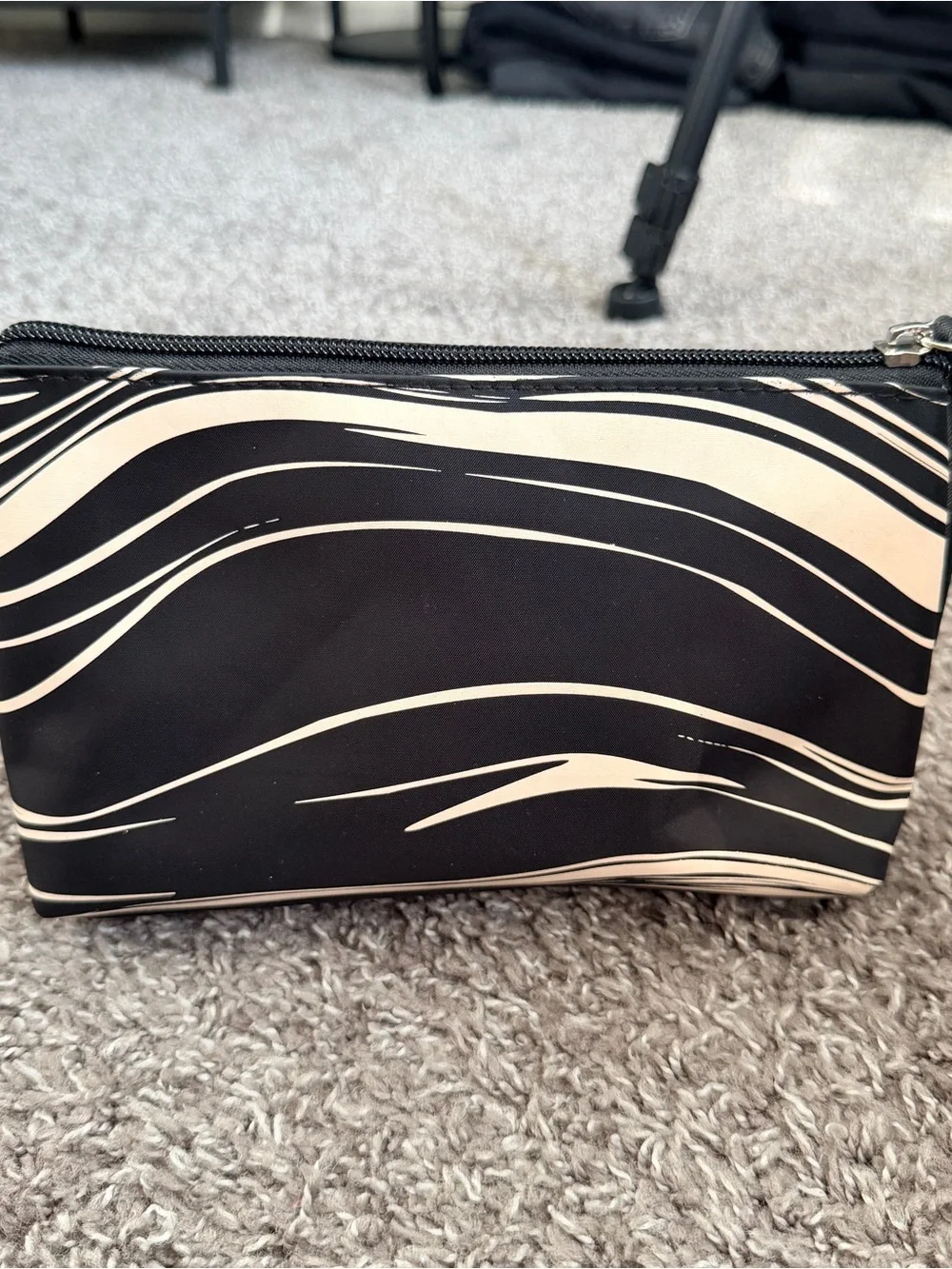 Cream and black Cosmetic Pouch